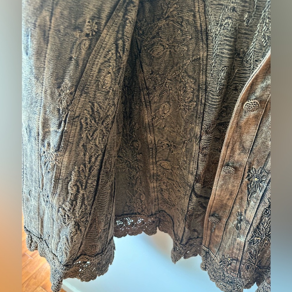 Vintage Flashback Lg Tapestry Embroidered Crocheted Beaded Boho Brown Jacket - Picture 6 of 16